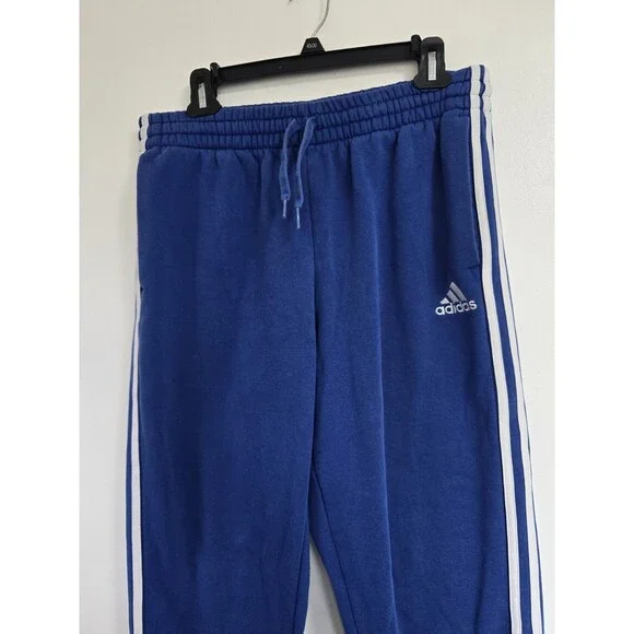 Adidas Pants Mens L Tall Blue French Terry Tapered Cuff Stripes HL2270 Athletic - Picture 2 of 10